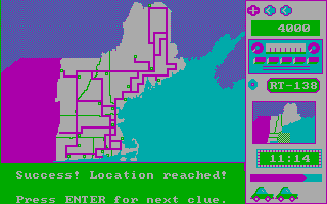 Road Rally U.S.A. IBM PC/Compatibles Screenshot: Success! Destination reached...