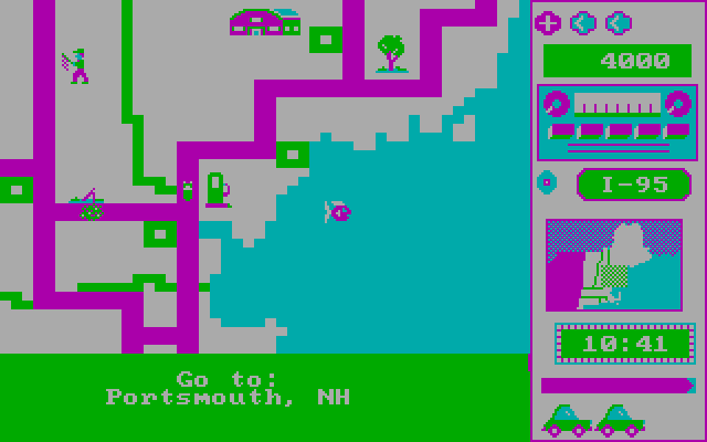 Road Rally U.S.A. IBM PC/Compatibles Screenshot: Now I'm on my way to New Hampshire.