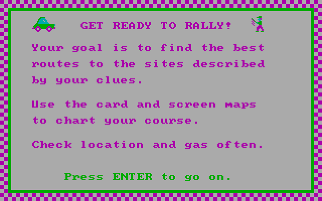 Road Rally U.S.A. IBM PC/Compatibles Screenshot: Get ready to rally!