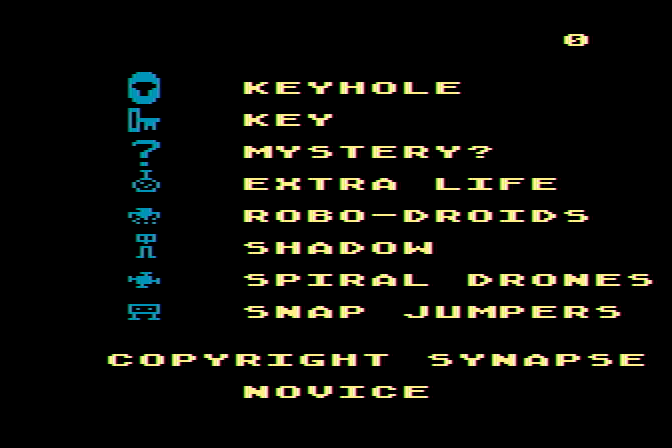 Shamus Atari 8-bit Screenshot: Here's some items you'll encounter...