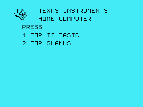 Shamus TI-99/4A Screenshot: TI-99/4A main menu.