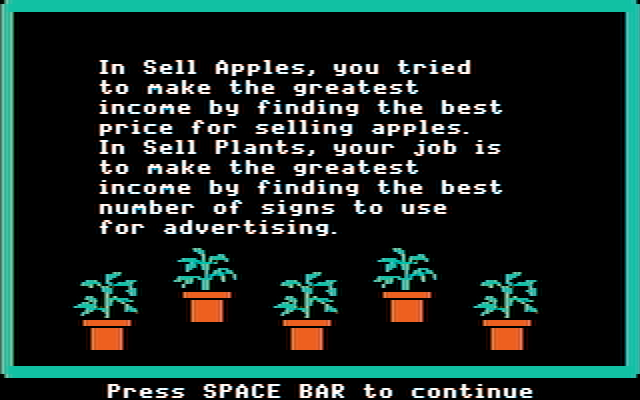Market Place, The IBM PC/Compatibles Screenshot: Instructions for selling plants.