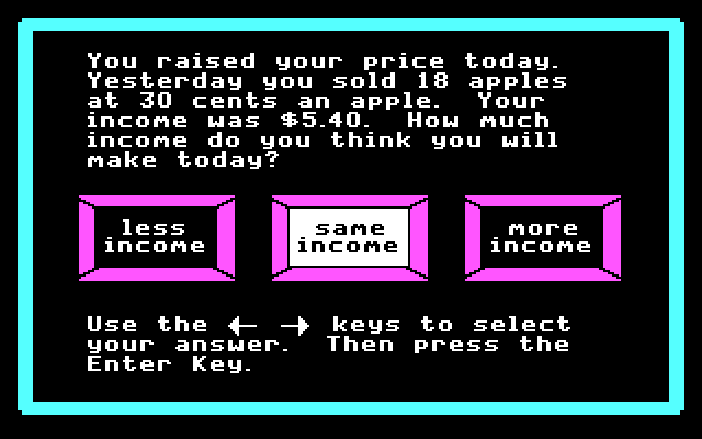 Market Place, The IBM PC/Compatibles Screenshot: The game asks some questions about what you think will happen...