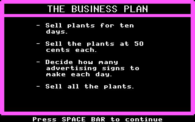 Market Place, The IBM PC/Compatibles Screenshot: The business plan...