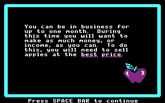 Market Place, The IBM PC/Compatibles Screenshot: Game instructions.