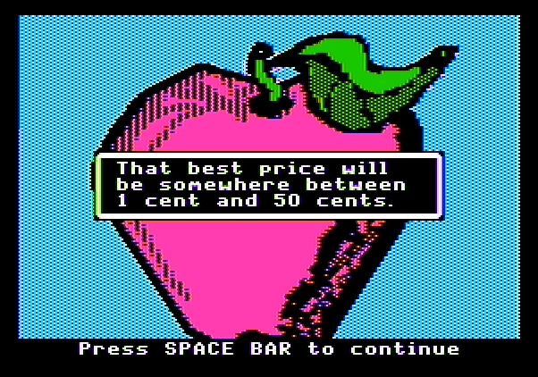 Market Place, The Apple II Screenshot: You need to find the best price.