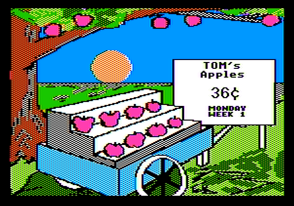 Market Place, The Apple II Screenshot: Week 1, selling apples...