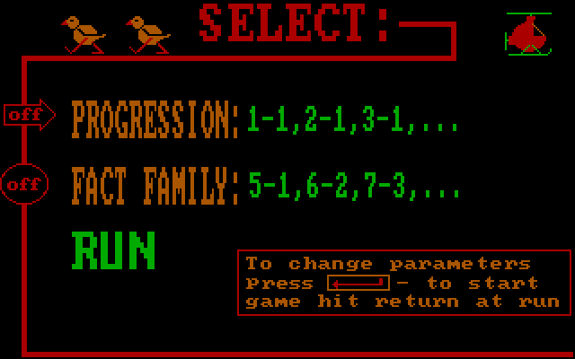 ArithMAGIC: Subtraction IBM PC/Compatibles Screenshot: The game options menu.