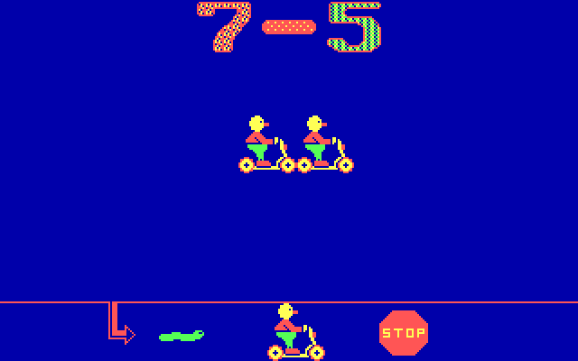ArithMAGIC: Subtraction IBM PC/Compatibles Screenshot: A correct answer; I can try the problem again, go on to the next one, or quit via the menu at the bottom.