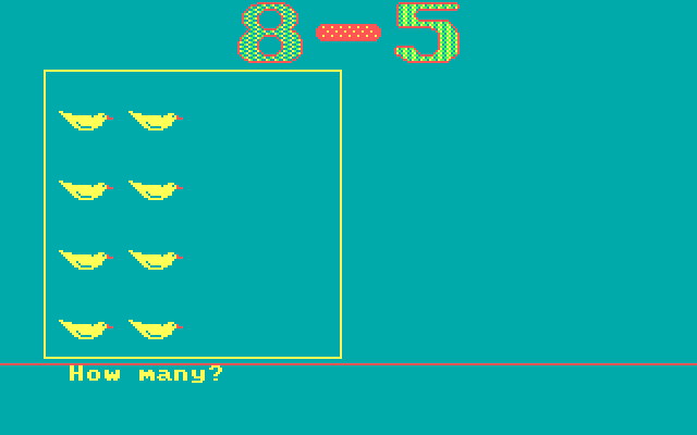 ArithMAGIC: Subtraction IBM PC/Compatibles Screenshot: Type in the answer to 8 - 5...
