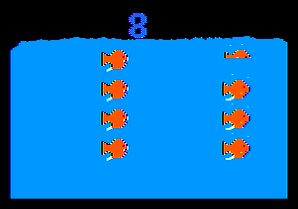 ArithMAGIC: Addition Apple II Screenshot: I answered correctly, so the fish swim away.