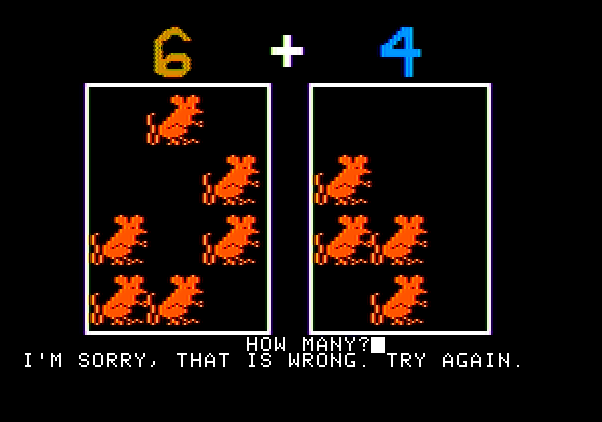 ArithMAGIC: Addition Apple II Screenshot: Oops, I didn't provide a correct response.