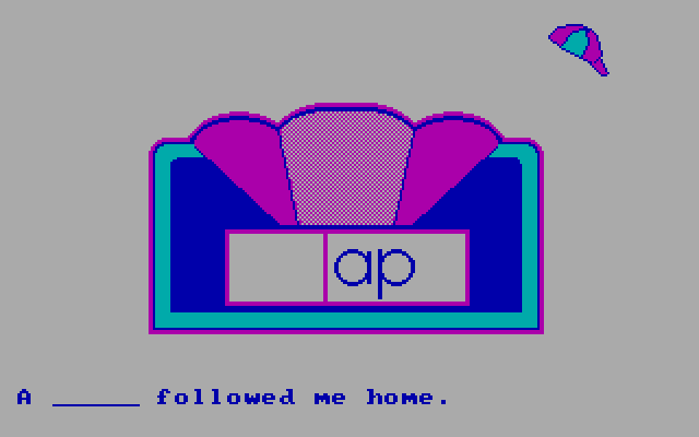 Roll-A-Word IBM PC/Compatibles Screenshot: A cap followed me home? Not likely...