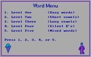 Roll-A-Word for IBM PC/Compatibles - The word menu.