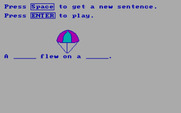 Roll-A-Word for IBM PC/Compatibles - This sentence has two missing words to fill in.