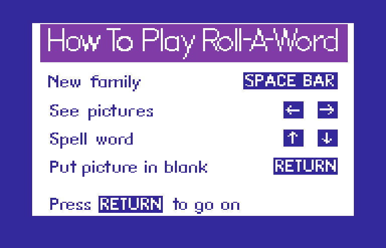 Roll-A-Word Commodore 64 Screenshot: How to play...