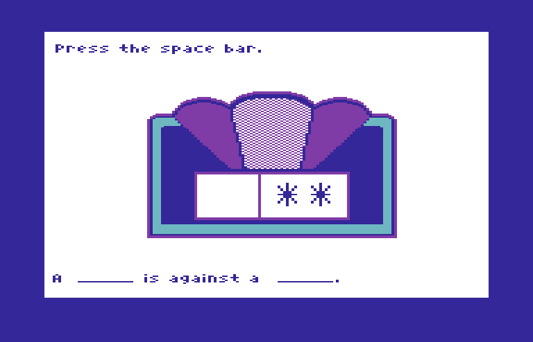 Roll-A-Word Commodore 64 Screenshot: Press the space bar to begin...