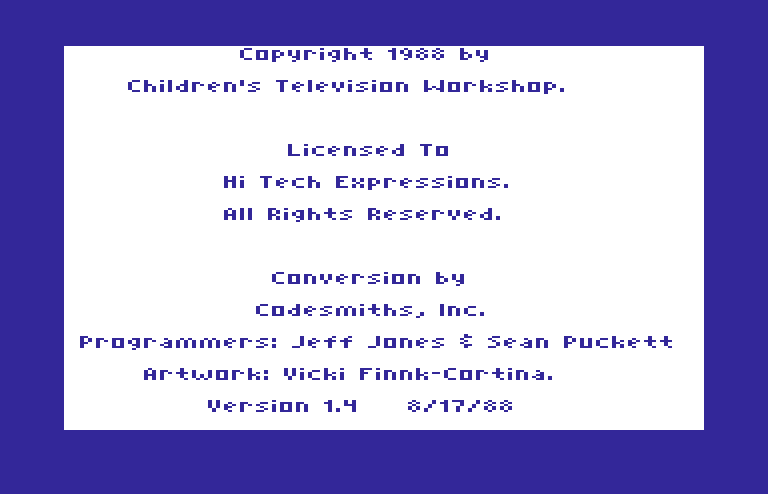 Roll-A-Word Commodore 64 Screenshot: Copyright/credits screen.