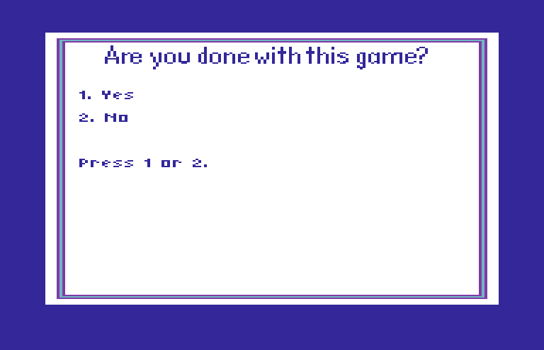 Roll-A-Word Commodore 64 Screenshot: Do you wish to continue the game?