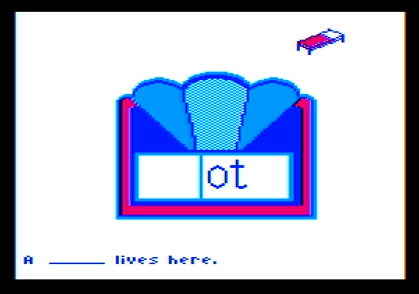 Roll-A-Word Apple II Screenshot: A cot lives here? An odd sentence...