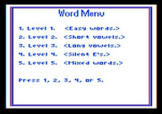 Roll-A-Word for Apple II - The word menu.