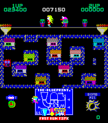 Blueprint Arcade Screenshot: Sneaky Pete hit the start button and all of the parts fell off of the blueprint...