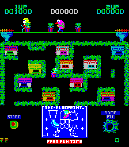 Blueprint Arcade Screenshot: Don't get hit by falling flower pots!