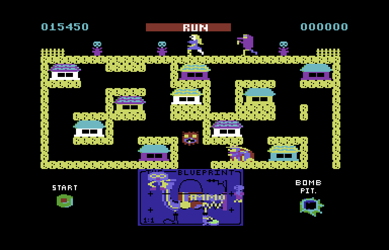 Blueprint Commodore 64 Screenshot: Carrying parts back to the machine...