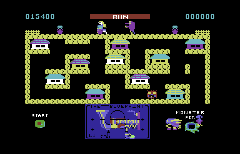 Blueprint Commodore 64 Screenshot: Bringing Weird Willie back to the monster pit.