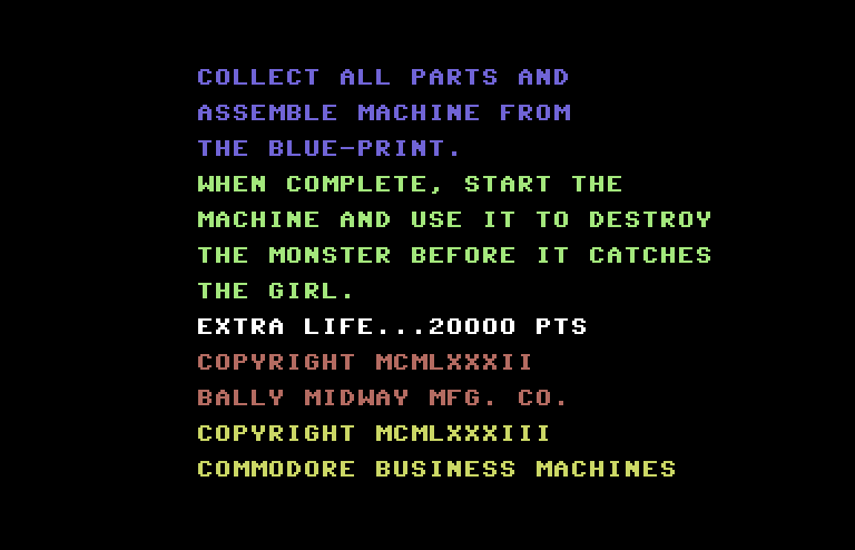 Blueprint Commodore 64 Screenshot: Game instructions.