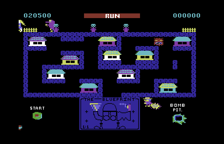 Blueprint Commodore 64 Screenshot: I've been hit! Another life lost...