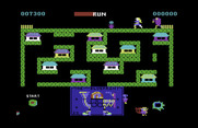 Blueprint for Commodore 64 - Carrying a bomb to the pit...meanwhile, don't get hit by the flower pot!
