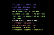 Blueprint for Commodore 64 - Game instructions.