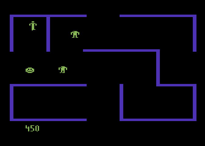 Berzerk Atari 5200 Screenshot: Uh oh, I might be trapped in the corner here!