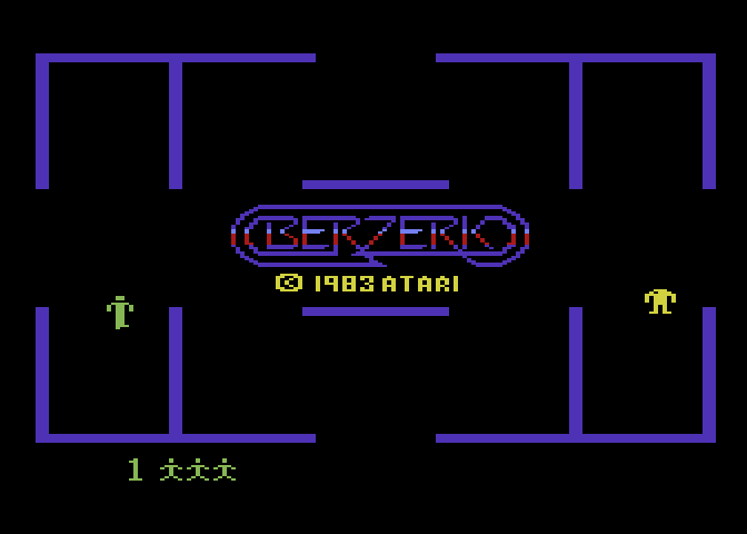 Berzerk Atari 5200 Screenshot: Title screen; the Berzerk logo flashes different colors.