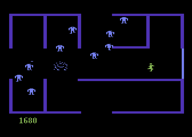 Berzerk Atari 5200 Screenshot: One robot down, more to go...