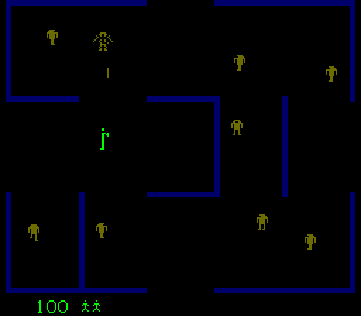 Berzerk Arcade Screenshot: Game start; robot destroyed!