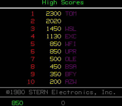 Berzerk Arcade Screenshot: Game attract mode and high scores.