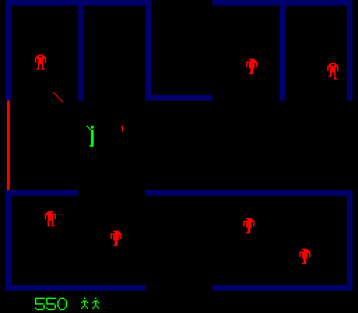 Berzerk Arcade Screenshot: You can fire in 8 different directions.