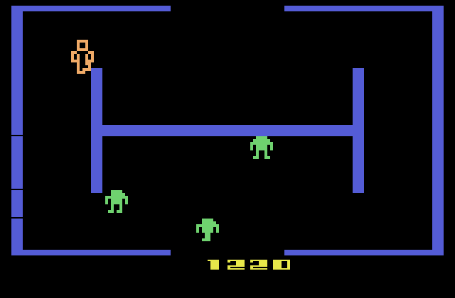 Berzerk Atari 2600 Screenshot: Don't accidentally touch a wall, they're deadly...