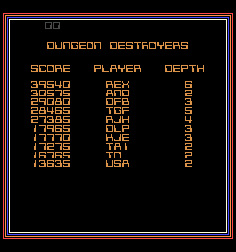 Space Dungeon Arcade Screenshot: The high score table.
