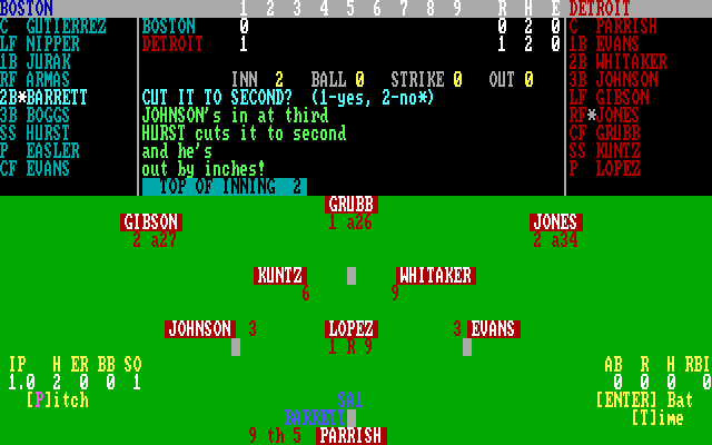 APBA Major League Players Baseball IBM PC/Compatibles Screenshot: Top of the second...
