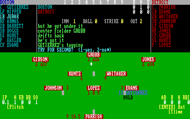 APBA Major League Players Baseball IBM PC/Compatibles Screenshot: Attempt to steal second?