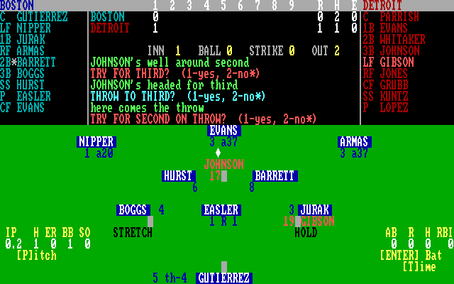APBA Major League Players Baseball IBM PC/Compatibles Screenshot: Throw the ball to third?