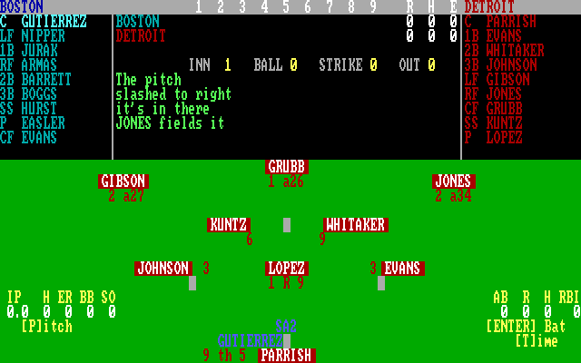 APBA Major League Players Baseball IBM PC/Compatibles Screenshot: Here's the pitch...and Jones fields it, and...