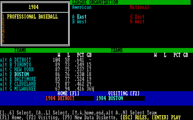 APBA Major League Players Baseball IBM PC/Compatibles Screenshot: Selecting the teams...