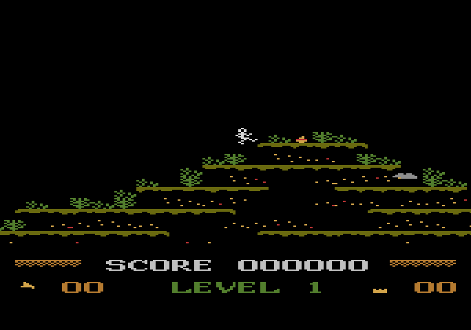 Mountain King Atari 5200 Screenshot: Jumping up to the top of the mountain.