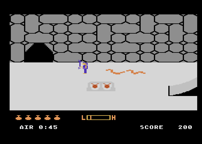 Quest for Quintana Roo Atari 5200 Screenshot: Use the geiger counter to see if anything interesting is nearby...doesn't look like it here...