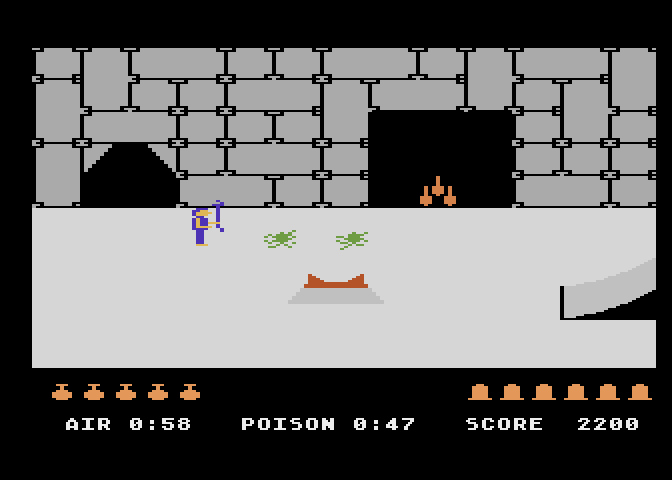 Quest for Quintana Roo Atari 5200 Screenshot: Found something! But I'm poisoned...I have 17 seconds to find the cure...