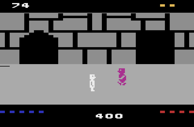 Quest for Quintana Roo Atari 2600 Screenshot: Here comes a suspect character...